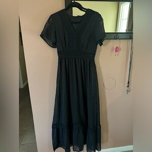 Long black stitched design dress